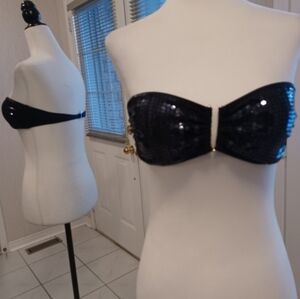 4/$60 New Black Sequined Bandeau Bikini Top - Size XS
